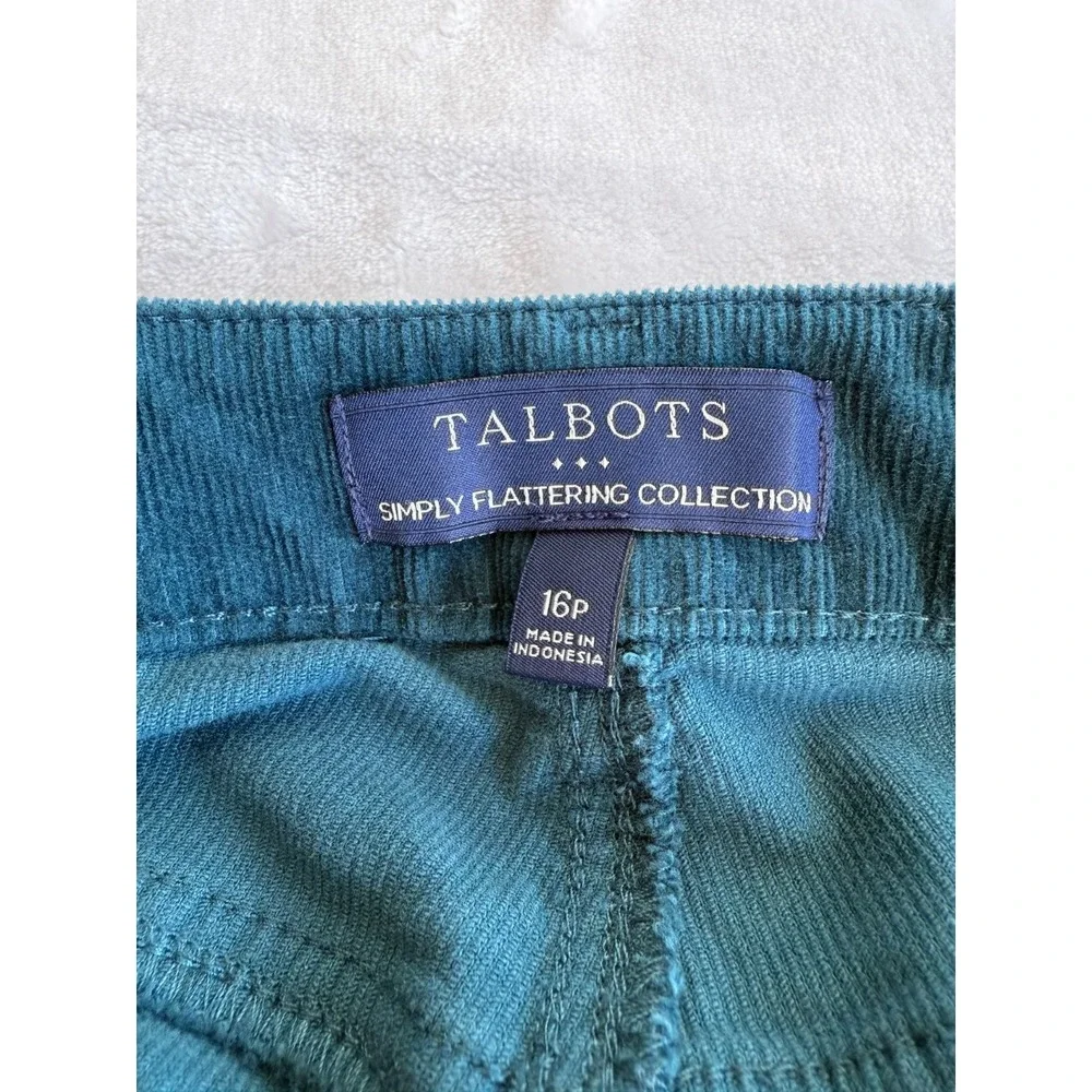 Talbots Corduroy Pants Womens Sz 16P Green High Waist Straight Leg Dark Academic